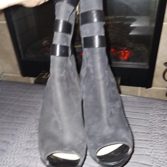 Herve Leger black leather side zip open toe ankle boot made in Italy 38.5 - Picture 6 of 13